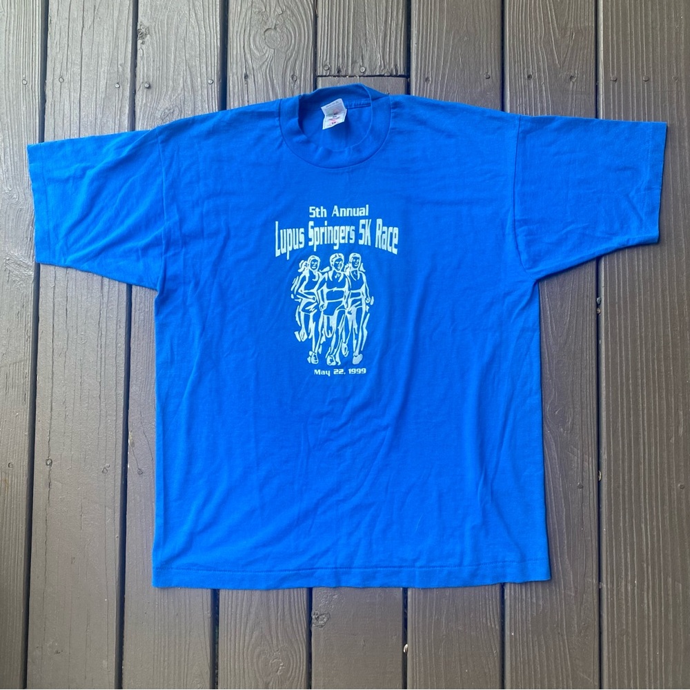 Vintage Blue 5K Race Graphic T-Shirt Men’s XL Single Stitch 90s